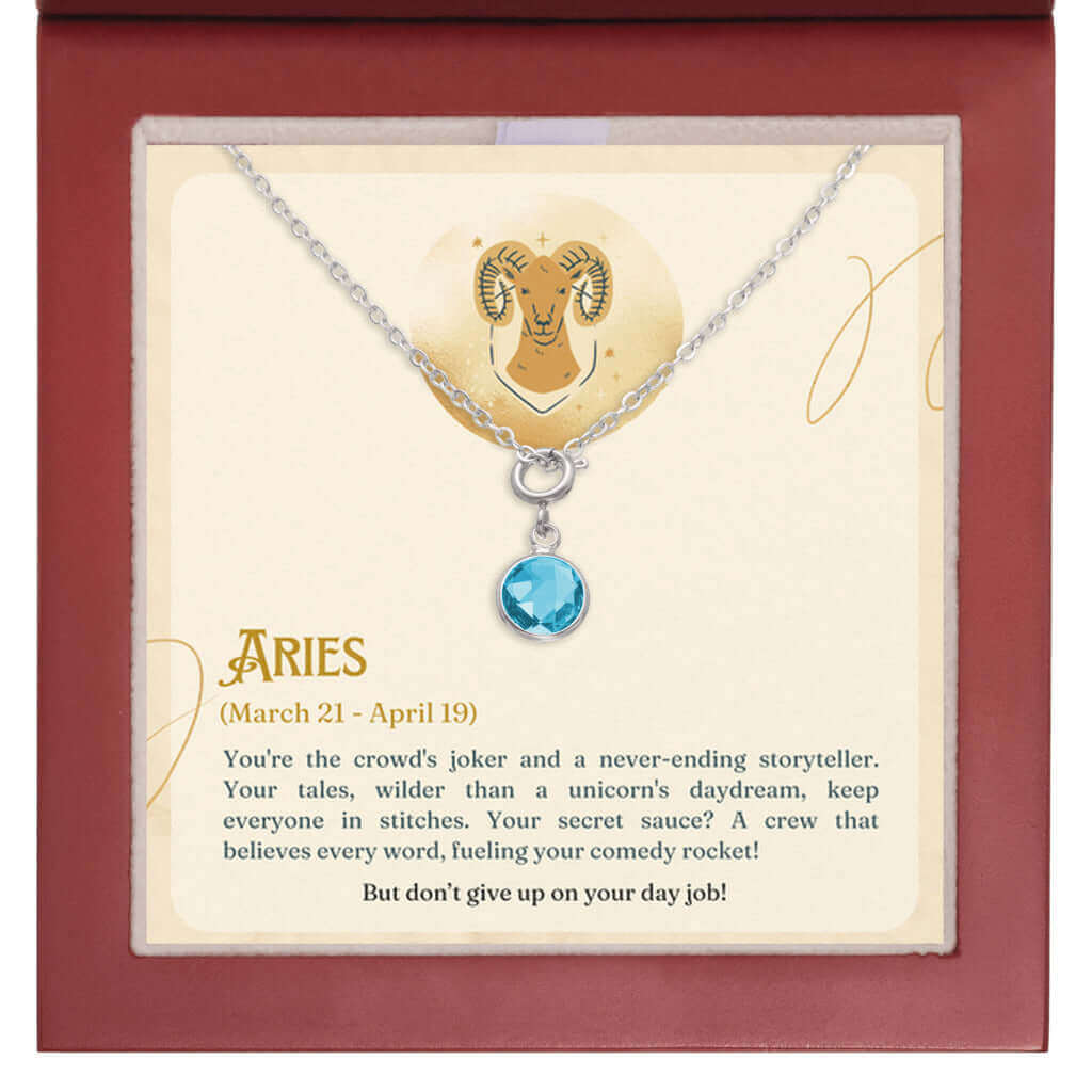 Aries Zodiac - Birthstone NecklaceA minimalist birthstone necklace, perfect for celebrating birthdays. Adds a finishing touch to outfits. Ideal gift for loved ones.Moving Phrases