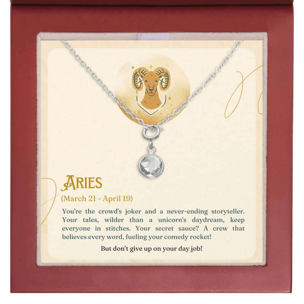 Aries Zodiac - Birthstone NecklaceA minimalist birthstone necklace, perfect for celebrating birthdays. Adds a finishing touch to outfits. Ideal gift for loved ones.Moving Phrases