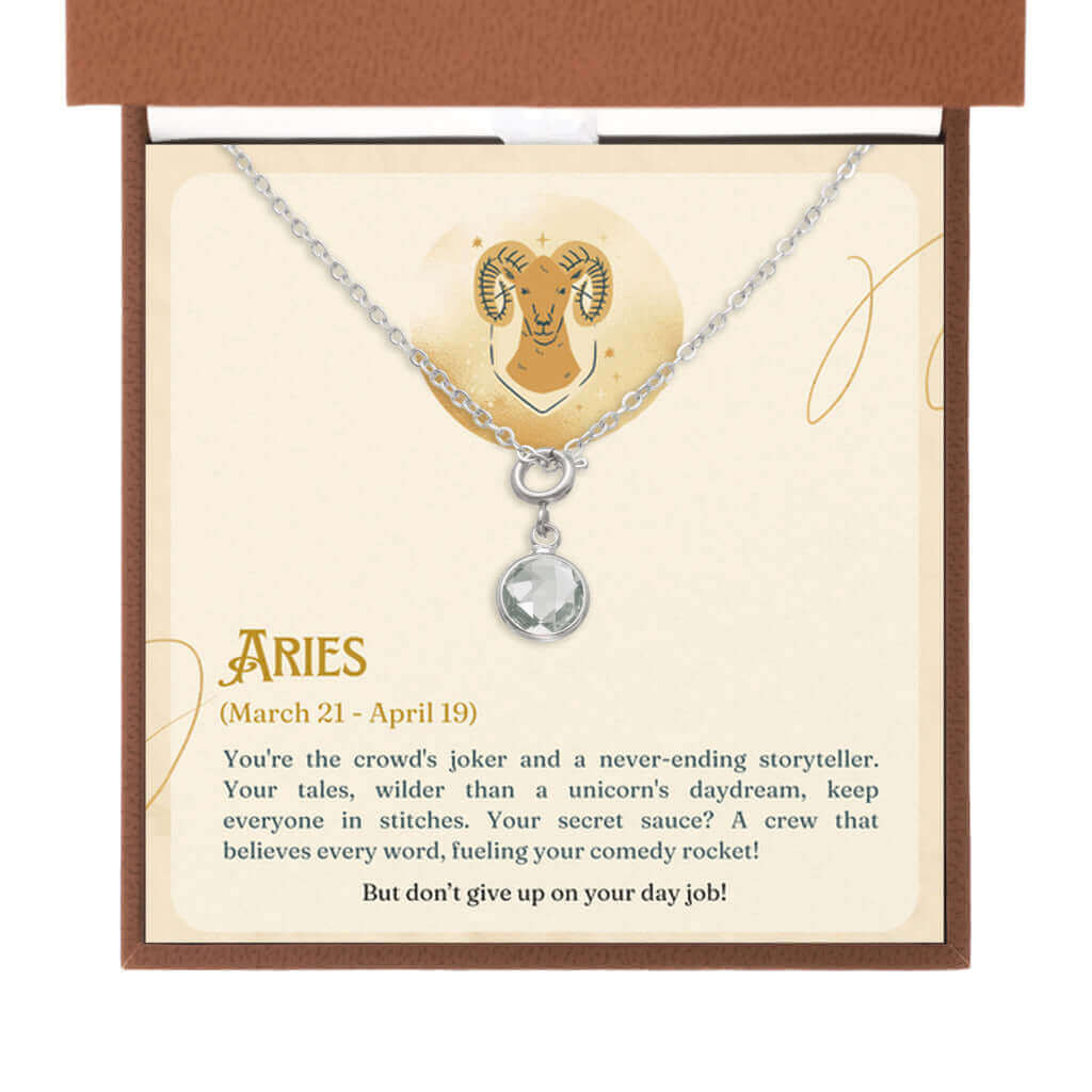 Aries Zodiac - Birthstone NecklaceA minimalist birthstone necklace, perfect for celebrating birthdays. Adds a finishing touch to outfits. Ideal gift for loved ones.Moving Phrases