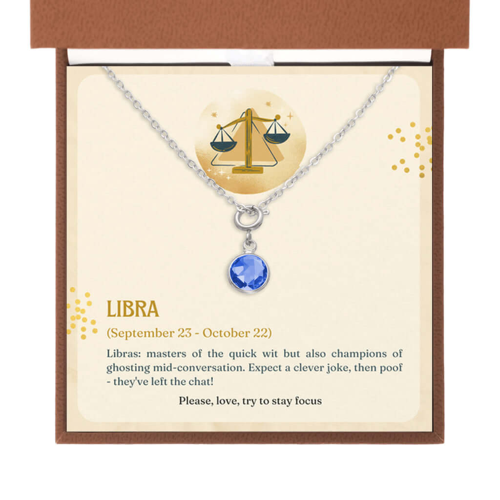 Libra Zodiac - Birthstone NecklaceA minimalist birthstone necklace, perfect for celebrating birthdays. Adds a finishing touch to outfits. Ideal gift for loved ones.Moving Phrases