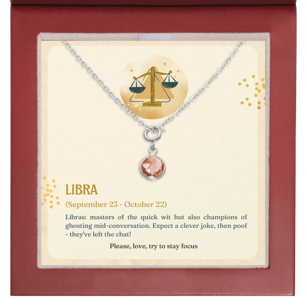 Libra Zodiac - Birthstone NecklaceA minimalist birthstone necklace, perfect for celebrating birthdays. Adds a finishing touch to outfits. Ideal gift for loved ones.Moving Phrases