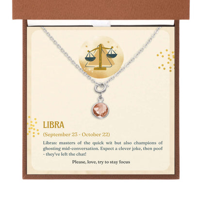 Libra Zodiac - Birthstone NecklaceA minimalist birthstone necklace, perfect for celebrating birthdays. Adds a finishing touch to outfits. Ideal gift for loved ones.Moving Phrases