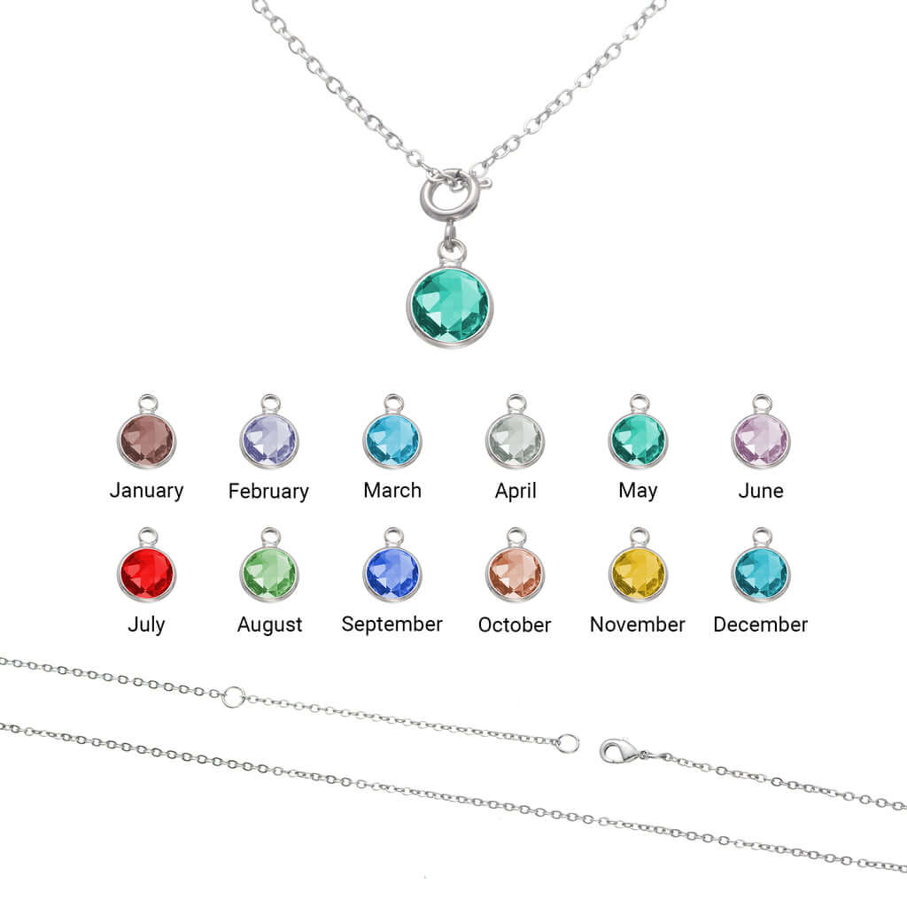 Congrats to the Grad - Birthstone NecklaceA minimalist birthstone necklace that incorporates the color of each birth month from Mom and Dad for graduation. Perfect gift for the perfect event.Moving Phrases