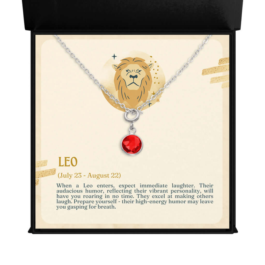 Leo Zodiac - Birthstone NecklaceA minimalist birthstone necklace, perfect for celebrating birthdays. Adds a finishing touch to outfits. Ideal gift for loved ones.Moving Phrases