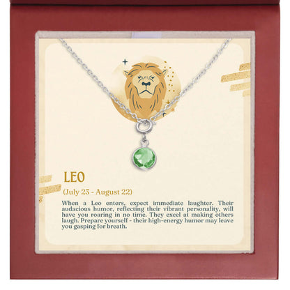 Leo Zodiac - Birthstone NecklaceA minimalist birthstone necklace, perfect for celebrating birthdays. Adds a finishing touch to outfits. Ideal gift for loved ones.Moving Phrases