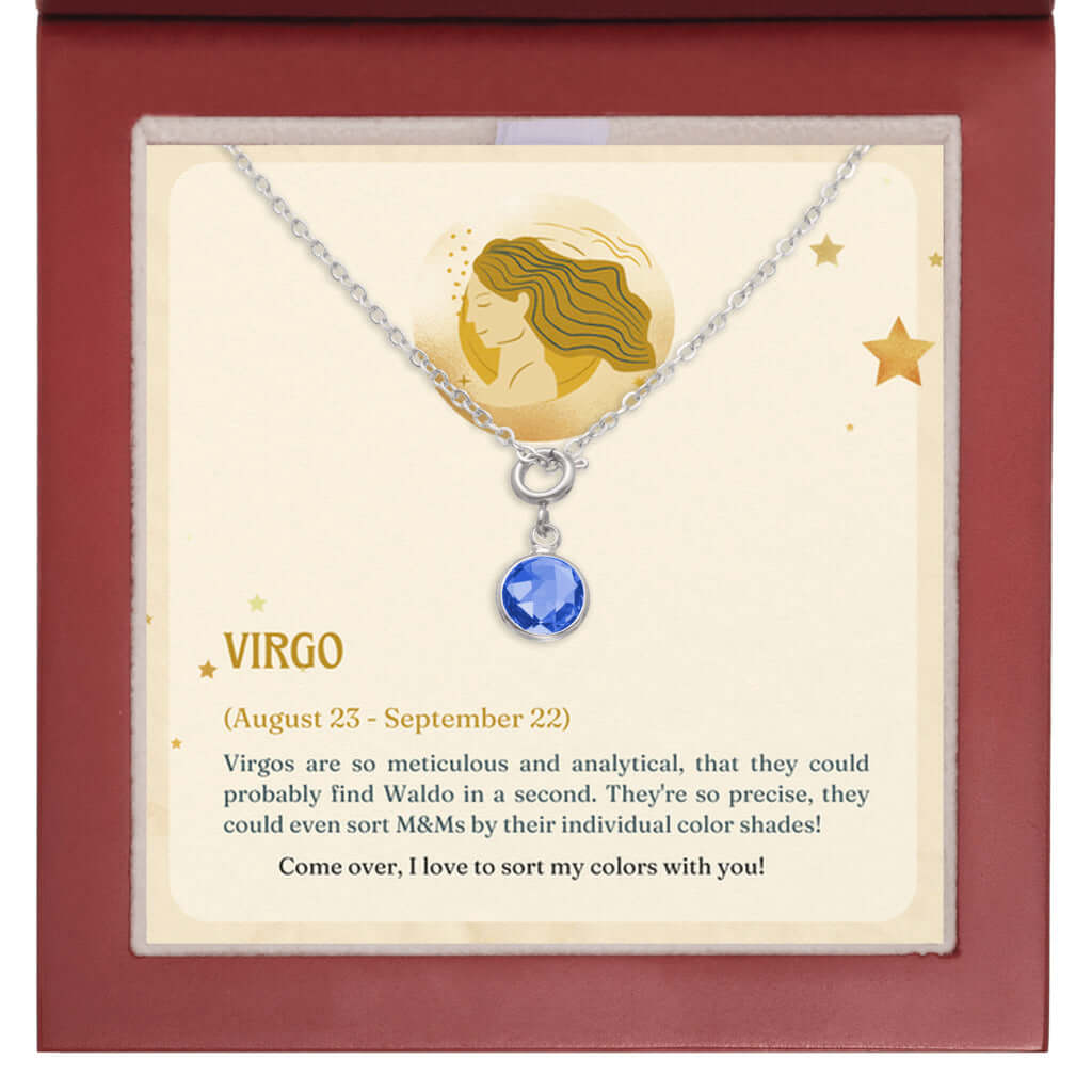 Virgo Zodiac - Birthstone NecklaceA minimalist birthstone necklace, perfect for celebrating birthdays. Adds a finishing touch to outfits. Ideal gift for loved ones.NecklacesMoving Phrases