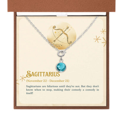 Sagittarius Zodiac - Birthstone NecklaceA minimalist birthstone necklace, perfect for celebrating birthdays. Adds a finishing touch to outfits. Ideal gift for loved ones.Moving Phrases