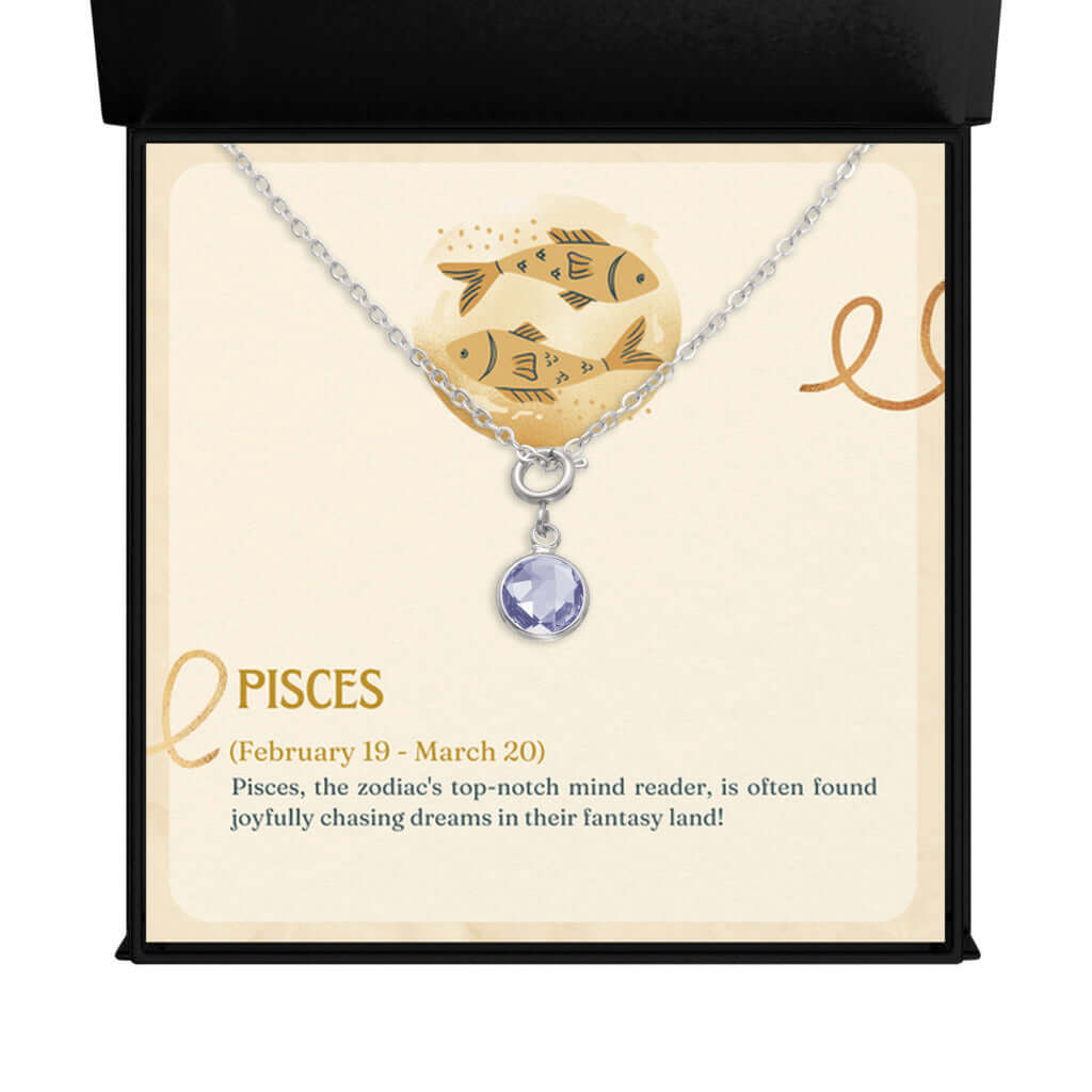 Pisces Zodiac - Birthstone Necklace for your loved one.A minimalist birthstone necklace, perfect for celebrating birthdays. Adds a finishing touch to outfits. Ideal gift for loved ones.Moving Phrases