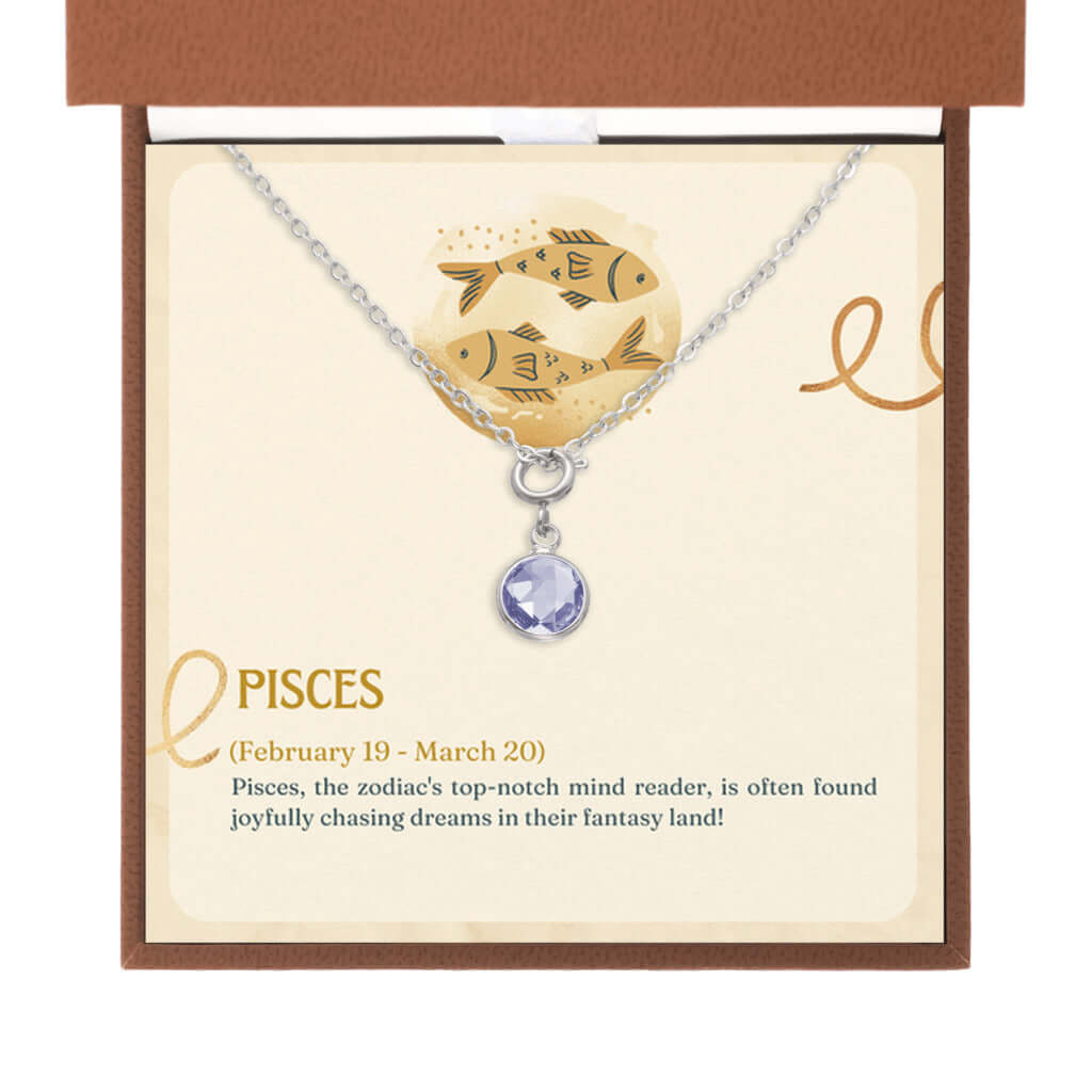 Pisces Zodiac - Birthstone Necklace for your loved one.A minimalist birthstone necklace, perfect for celebrating birthdays. Adds a finishing touch to outfits. Ideal gift for loved ones.Moving Phrases