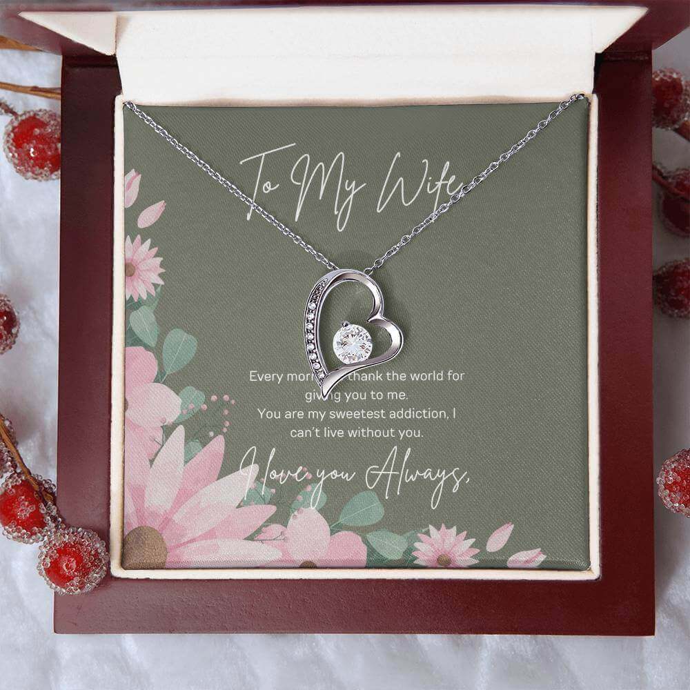 Forever Love Necklace for Your WifeSurprise her with Forever Love Necklace. A symbol of your sweetest addiction. Perfect sparkle for the one you can't live without.Moving Phrases