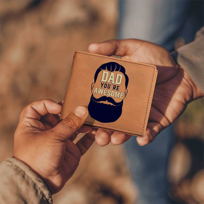 Dad, You're Awesome - Graphic Leather WalletGift a quality Graphic Leather Wallet! Made from full grain cowhide, it ages beautifully. Comes in a stylish gift box. Comes with a loving message card.Moving Phrases