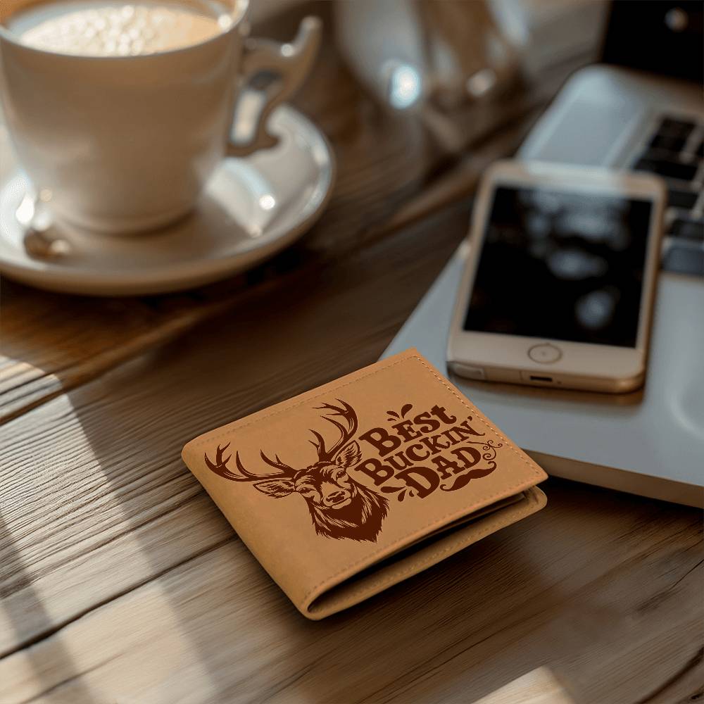 Best Buckin' Dad - Graphic Leather WalletSeeking a special gift for your special man? Consider our Graphic Leather Wallet, made from top-quality full-grain cowhide. He'll be impressed.Moving Phrases