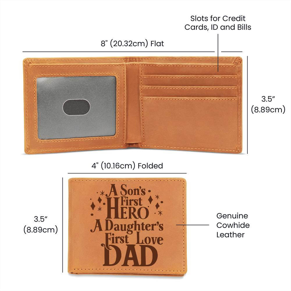 A Son's First Hero - Graphic Leather WalletSearching for a special gift for Dad? Check out our Graphic Leather Wallet, made from quality full grain cowhide. durable and smooth, in a rich, vintage lookMoving Phrases