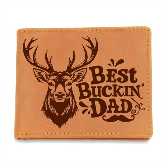 Best Buckin' Dad - Graphic Leather WalletSeeking a special gift for your special man? Consider our Graphic Leather Wallet, made from top-quality full-grain cowhide. He'll be impressed.Moving Phrases