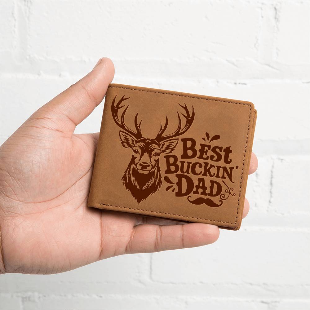 Best Buckin' Dad - Graphic Leather WalletSeeking a special gift for your special man? Consider our Graphic Leather Wallet, made from top-quality full-grain cowhide. He'll be impressed.Moving Phrases