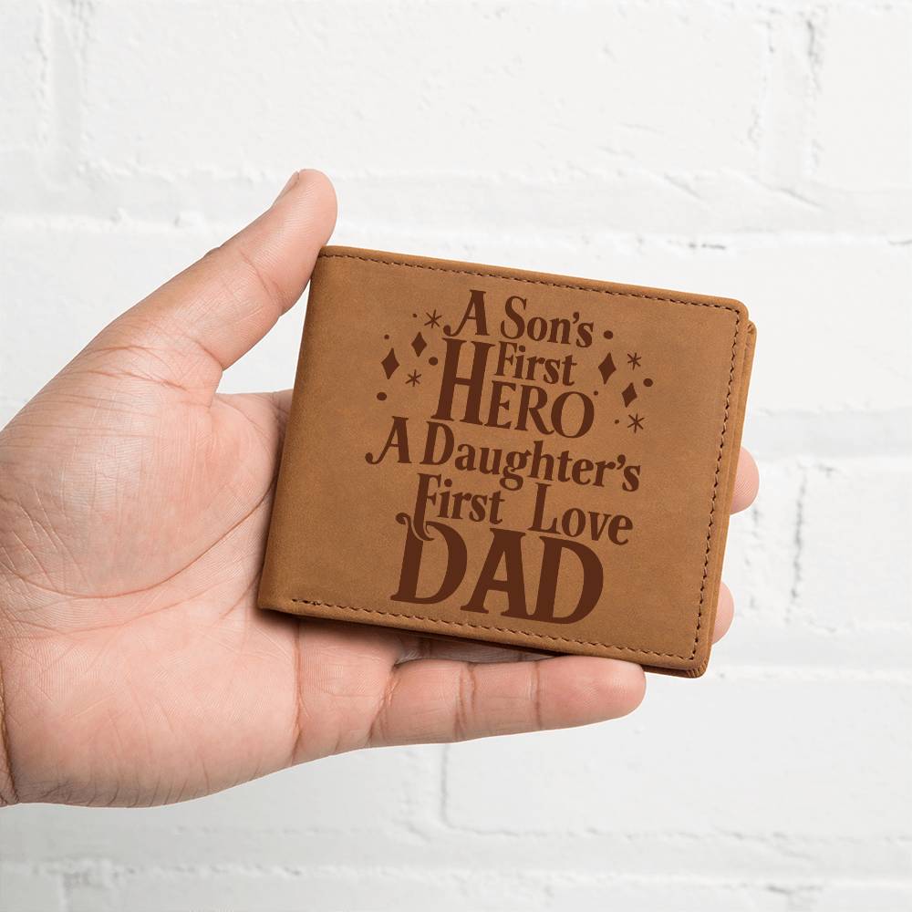 A Son's First Hero - Graphic Leather WalletSearching for a special gift for Dad? Check out our Graphic Leather Wallet, made from quality full grain cowhide. durable and smooth, in a rich, vintage lookMoving Phrases