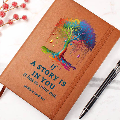 If a Story is in you - Graphic Leather JournalA story within needs to be told. Use the Graphic Leather Journal, ideal for personal reminders and goal setting, to clear your mind.Moving Phrases