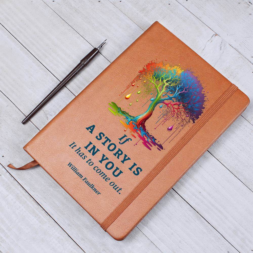 If a Story is in you - Graphic Leather JournalA story within needs to be told. Use the Graphic Leather Journal, ideal for personal reminders and goal setting, to clear your mind.Moving Phrases