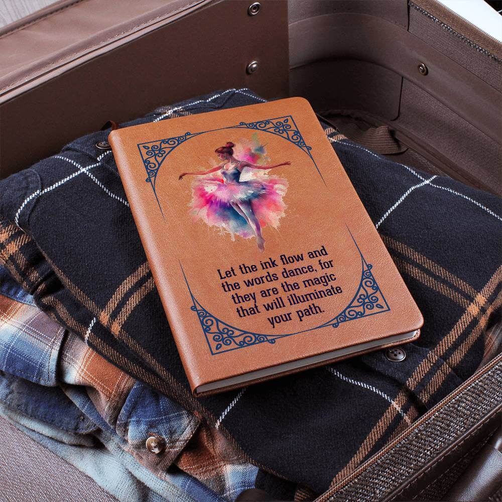 Let the Ink Flow - Graphic Leather JournalThis Leather Journal is the perfect accessory for personal reminders, goal setting, or just getting organized. Perfect for high achievers.Moving Phrases