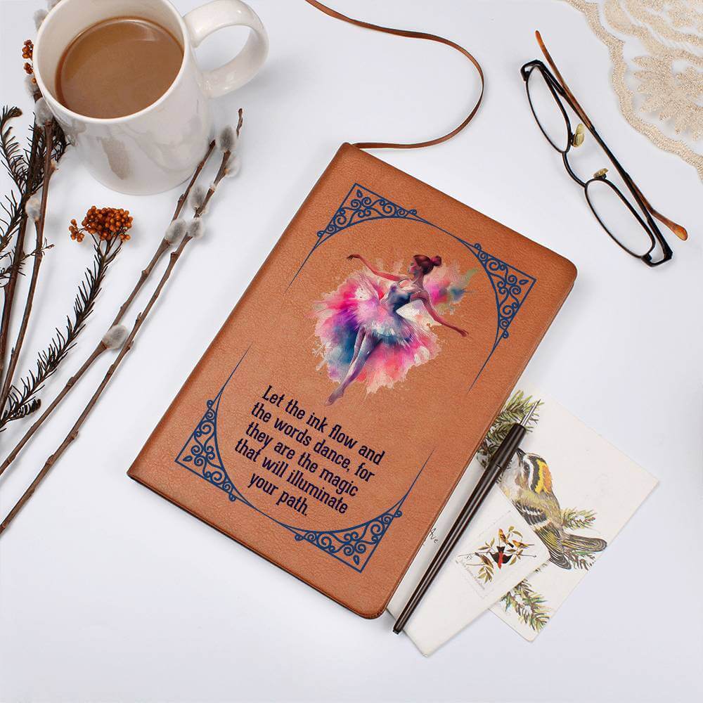 Let the Ink Flow - Graphic Leather JournalThis Leather Journal is the perfect accessory for personal reminders, goal setting, or just getting organized. Perfect for high achievers.Moving Phrases