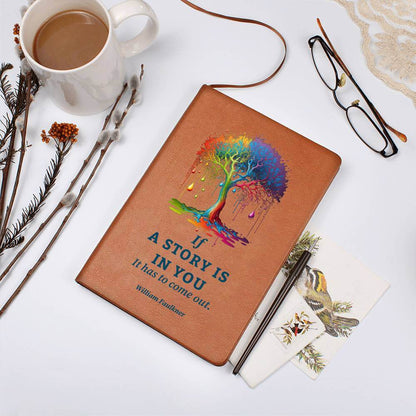 If a Story is in you - Graphic Leather JournalA story within needs to be told. Use the Graphic Leather Journal, ideal for personal reminders and goal setting, to clear your mind.Moving Phrases