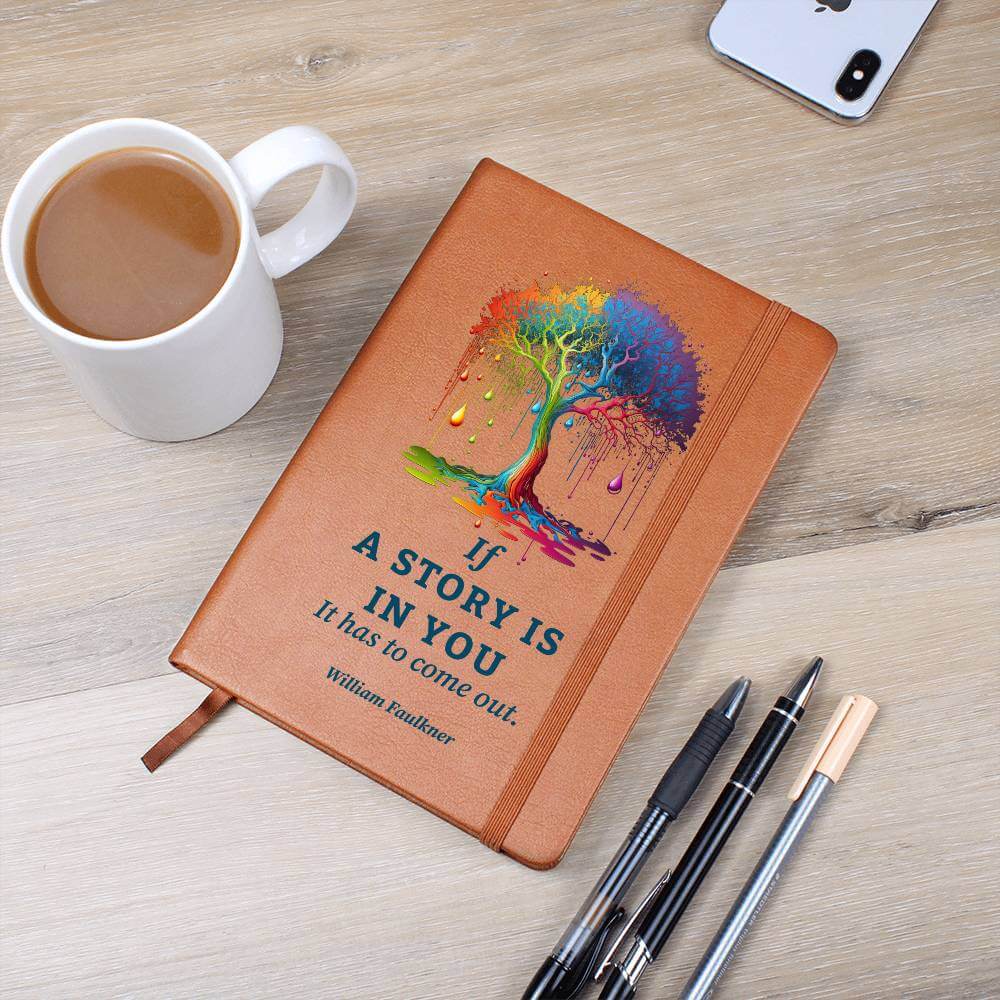 If a Story is in you - Graphic Leather JournalA story within needs to be told. Use the Graphic Leather Journal, ideal for personal reminders and goal setting, to clear your mind.Moving Phrases