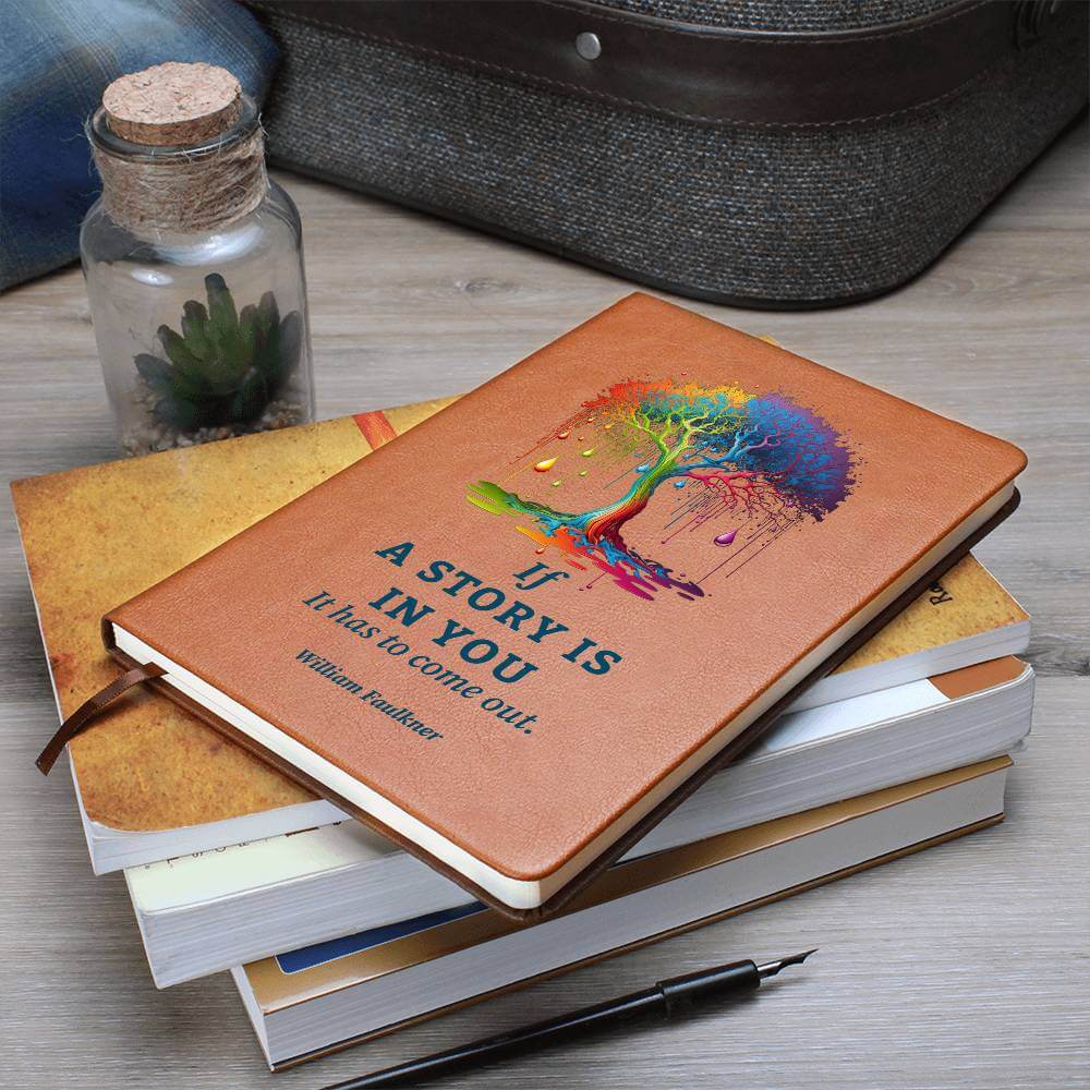 If a Story is in you - Graphic Leather JournalA story within needs to be told. Use the Graphic Leather Journal, ideal for personal reminders and goal setting, to clear your mind.Moving Phrases