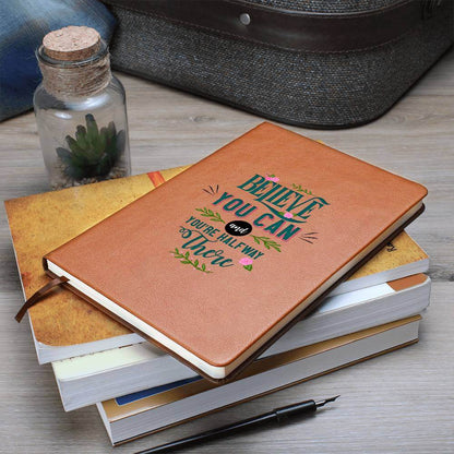 Believe you can - Graphic Leather JournalVenture beyond with the Graphic Leather Journal. Ideal for goal setting and organization, it features a bookmark and elastic closure.Moving Phrases