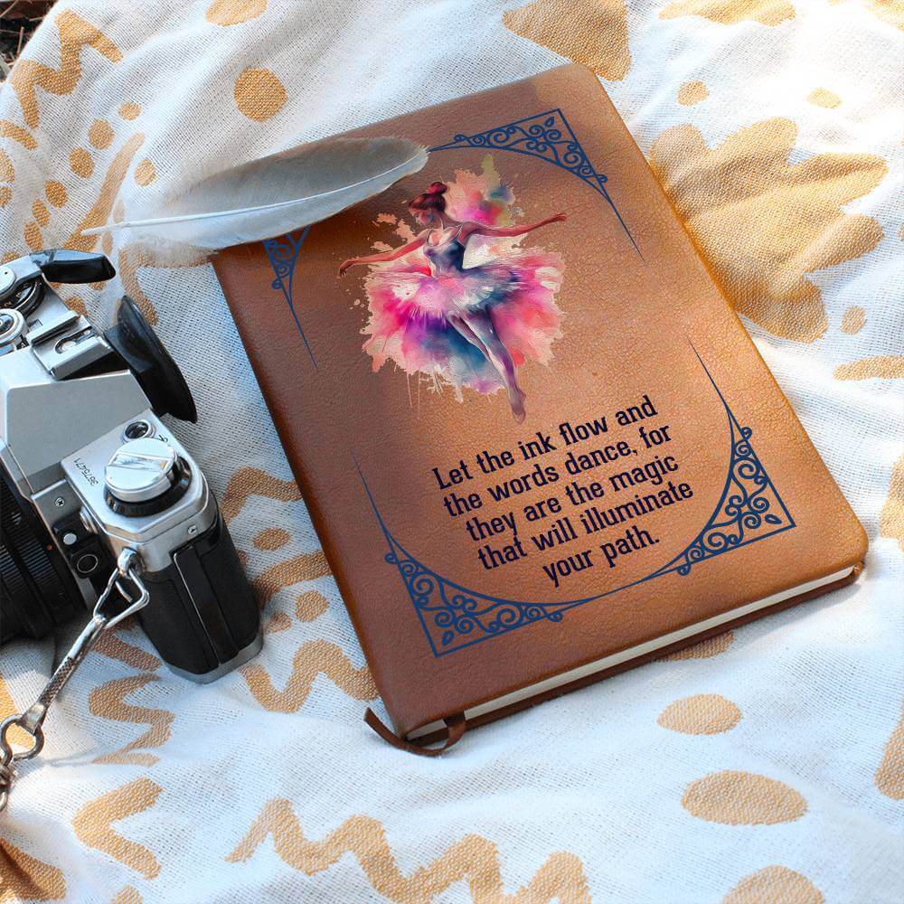 Let the Ink Flow - Graphic Leather JournalThis Leather Journal is the perfect accessory for personal reminders, goal setting, or just getting organized. Perfect for high achievers.Moving Phrases