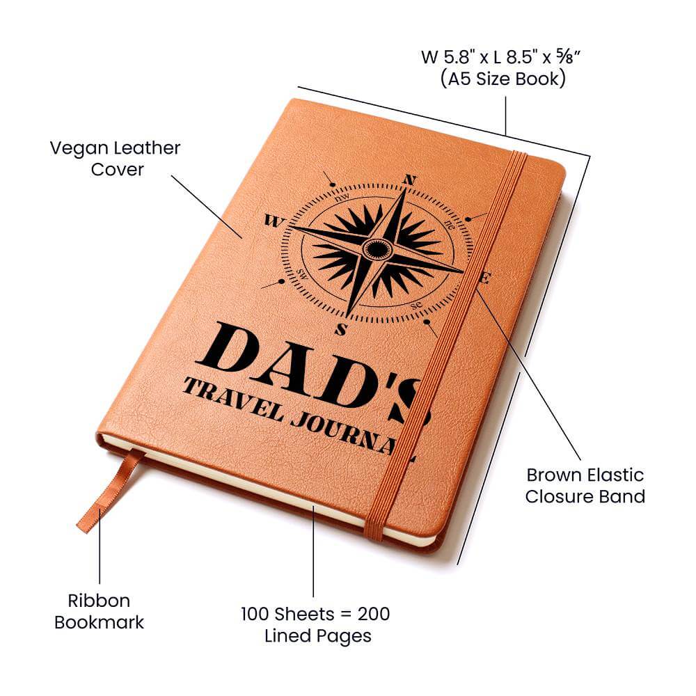 Dad's Travel Journal - Graphic Leather JournalVenture beyond with the Graphic Leather Journal. Ideal for goal setting and organization, it features a bookmark and elastic closure.Moving Phrases