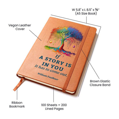 If a Story is in you - Graphic Leather JournalA story within needs to be told. Use the Graphic Leather Journal, ideal for personal reminders and goal setting, to clear your mind.Moving Phrases