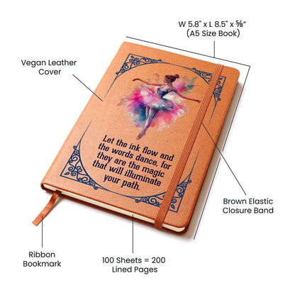 Let the Ink Flow - Graphic Leather JournalThis Leather Journal is the perfect accessory for personal reminders, goal setting, or just getting organized. Perfect for high achievers.Moving Phrases