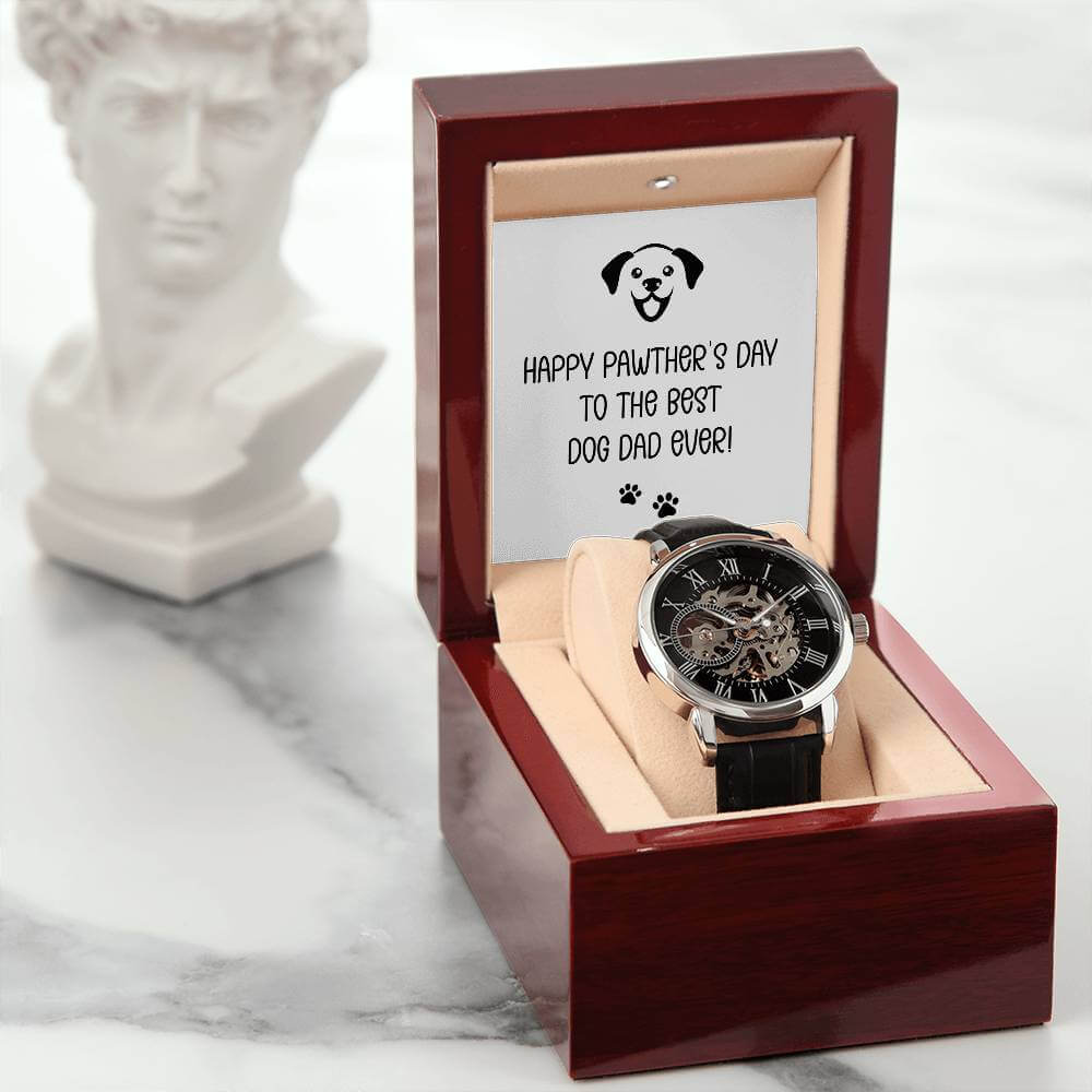 Happy Pawther's Day - Openwork WatchThis message card says: Happy Pawther's Day to the Best Dog Dad ever! Give the gift of luxury with this handsome and daring timepiece. The Openwork Watch is the perfect blend of classic design and modern styling, making