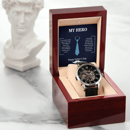 My Hero, You held my Hand when I was smalld - Openwork WatchGift your dad our Openwork Watch this Father's Day - a blend of classic and modern design, built to last. A testament to timeless elegance.Moving Phrases