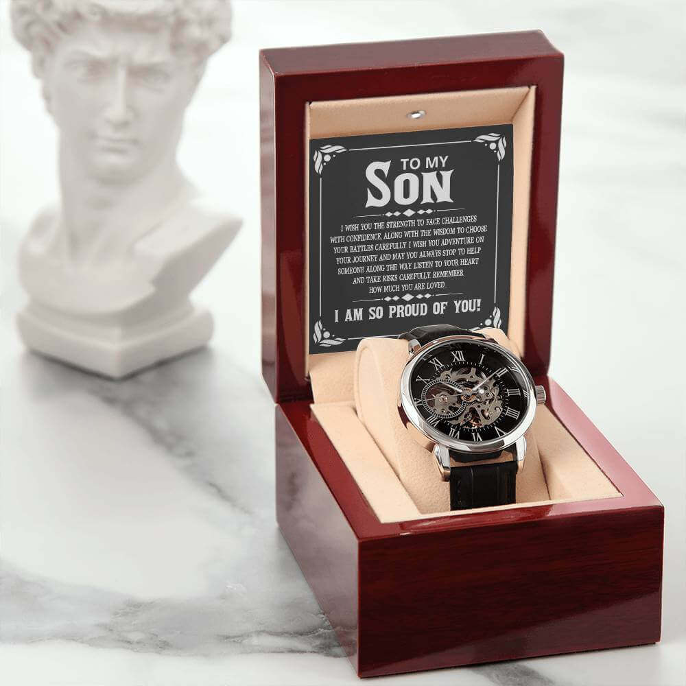 To My Son, I wish you the strength - Men's Openwork Watch | Moving Phrases