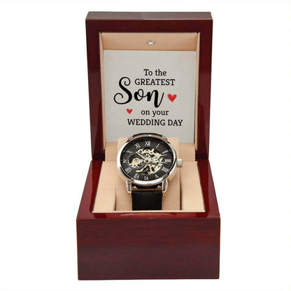 To the Greatest Son on your wedding day - Men's Openwork Watch | Moving Phrases