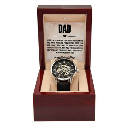 Dad, Here's a Reminder - Openwork WatchThis message card says: Dad, Here's a reminder that your dedication and hard work to provide the best for our family does not go unnoticed. I am deeply grateful for all the sacrificies you've made. Your love and comm