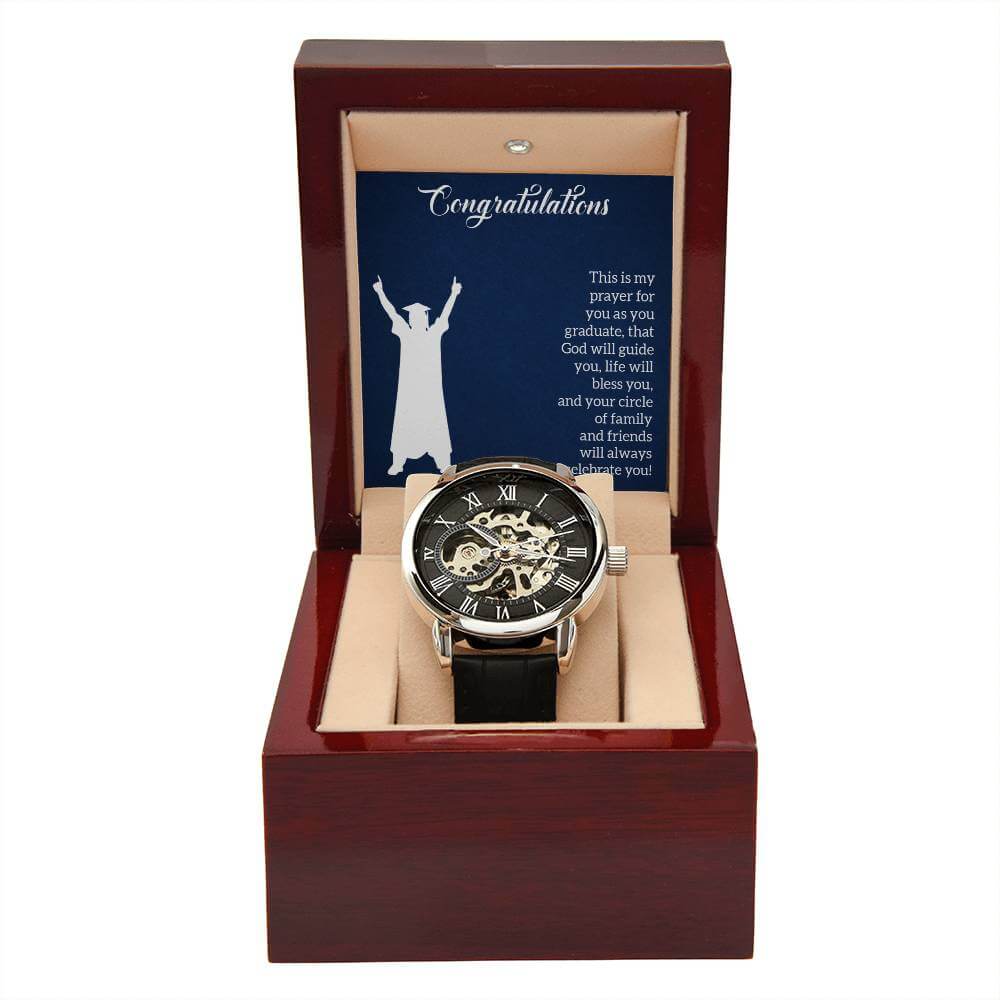 To My Son, Congratulations - Openwork WatchThe Men's Openwork Watch combines classic and modern elements, featuring a leather strap, splash-resistance, and automatic movement.Moving Phrases