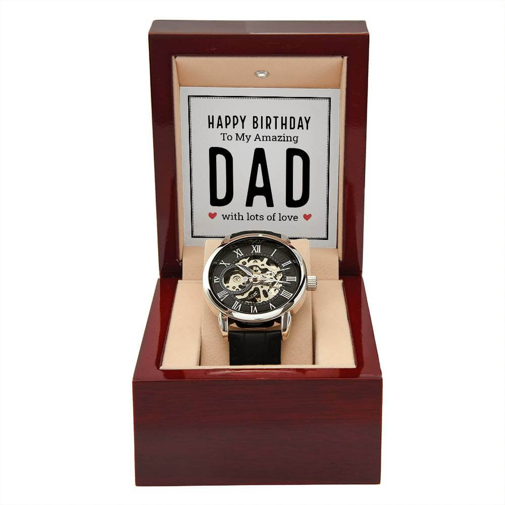 Happy Birthday to My Amazing Dad - Openwork WatchGift your dad our Openwork Watch for his birthday - a blend of classic and modern design, built to last. A testament to timeless elegance.Moving Phrases