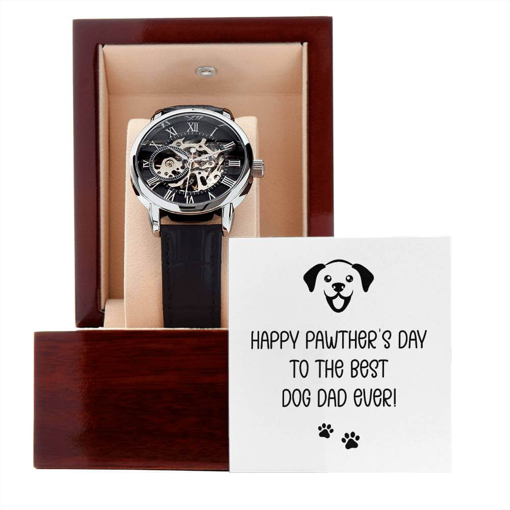 Happy Pawther's Day - Openwork WatchThis message card says: Happy Pawther's Day to the Best Dog Dad ever! Give the gift of luxury with this handsome and daring timepiece. The Openwork Watch is the perfect blend of classic design and modern styling, making