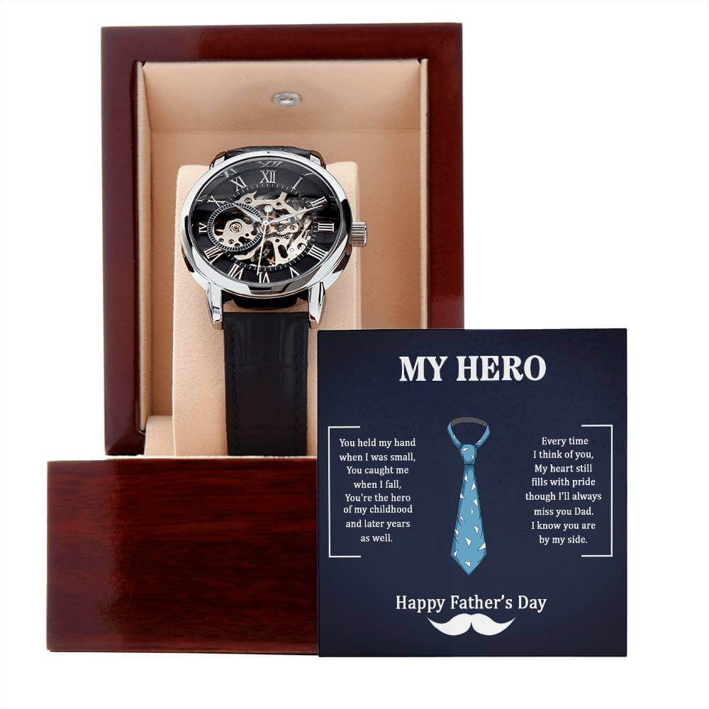 My Hero, You held my Hand when I was smalld - Openwork WatchGift your dad our Openwork Watch this Father's Day - a blend of classic and modern design, built to last. A testament to timeless elegance.Moving Phrases