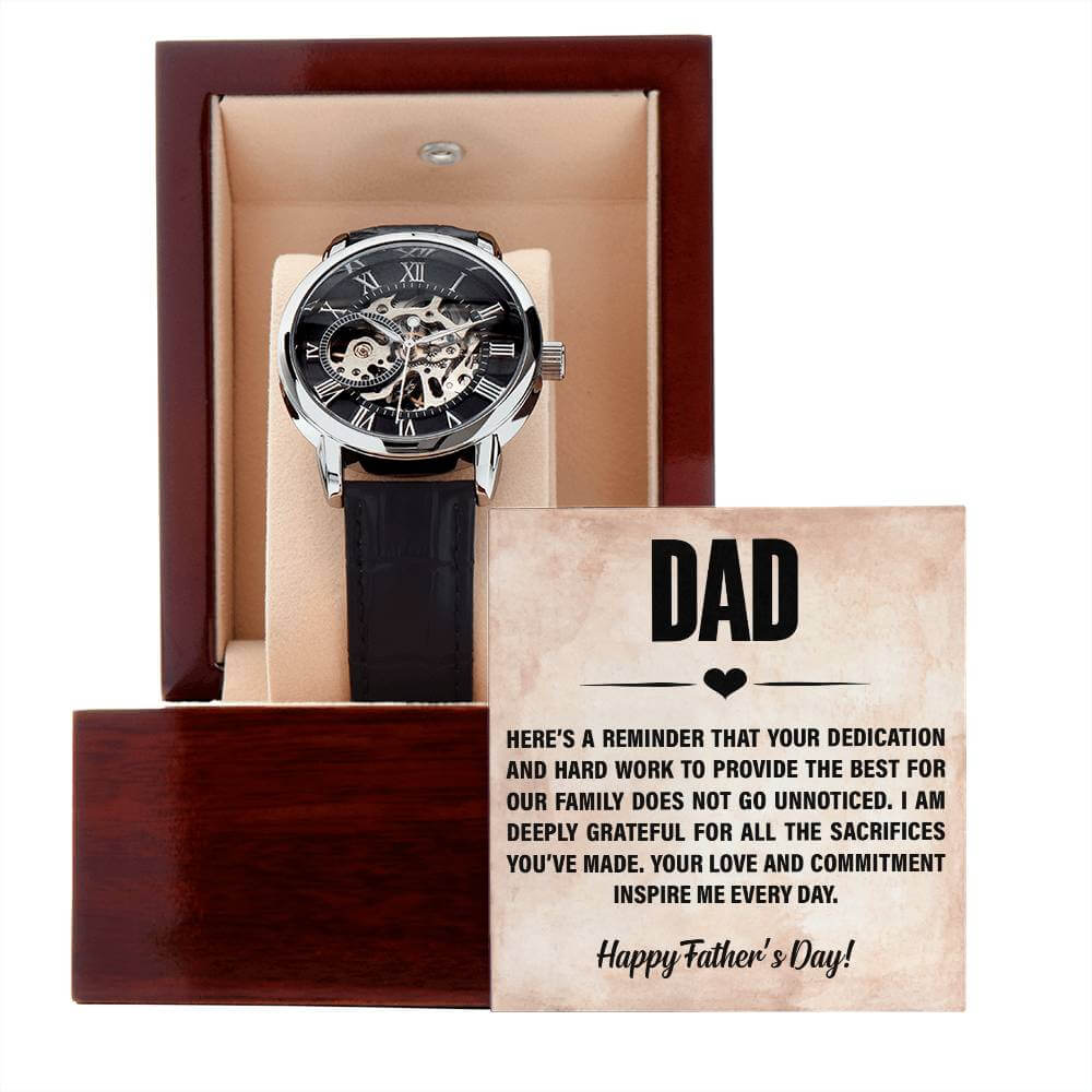 Dad, Here's a Reminder - Openwork WatchThis message card says: Dad, Here's a reminder that your dedication and hard work to provide the best for our family does not go unnoticed. I am deeply grateful for all the sacrificies you've made. Your love and comm