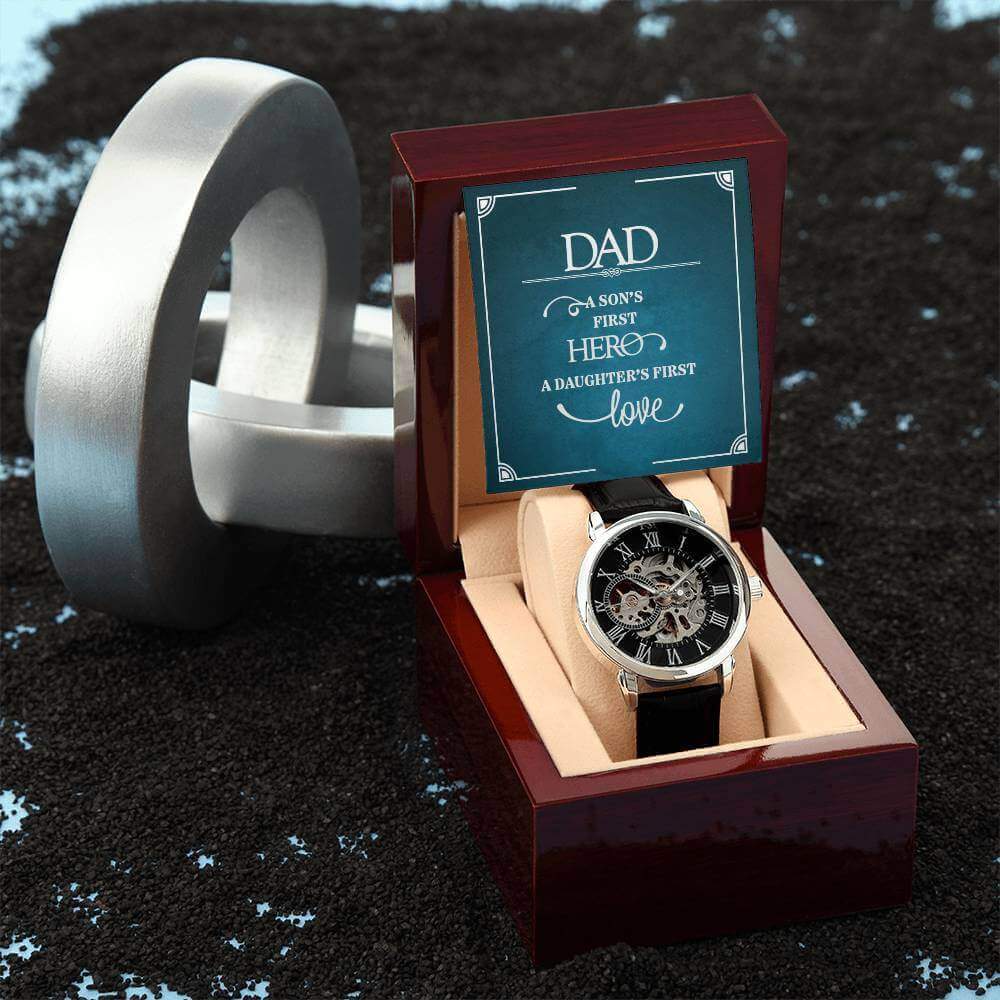 Dad, a Son's First Hero, a Daughter's First Love - Men's Openwork Watch | Moving Phrases