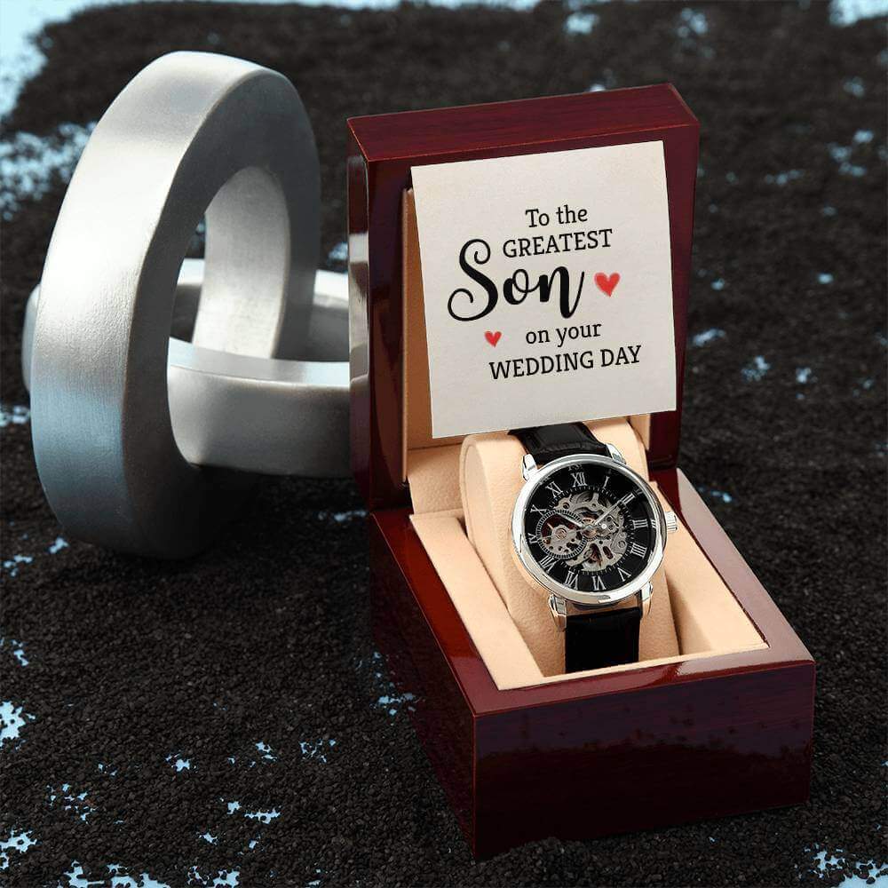 To the Greatest Son on your wedding day - Men's Openwork Watch | Moving Phrases