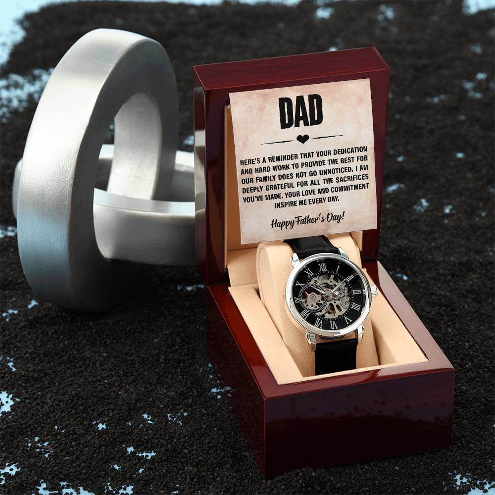 Dad, Here's a Reminder - Openwork WatchThis message card says: Dad, Here's a reminder that your dedication and hard work to provide the best for our family does not go unnoticed. I am deeply grateful for all the sacrificies you've made. Your love and comm