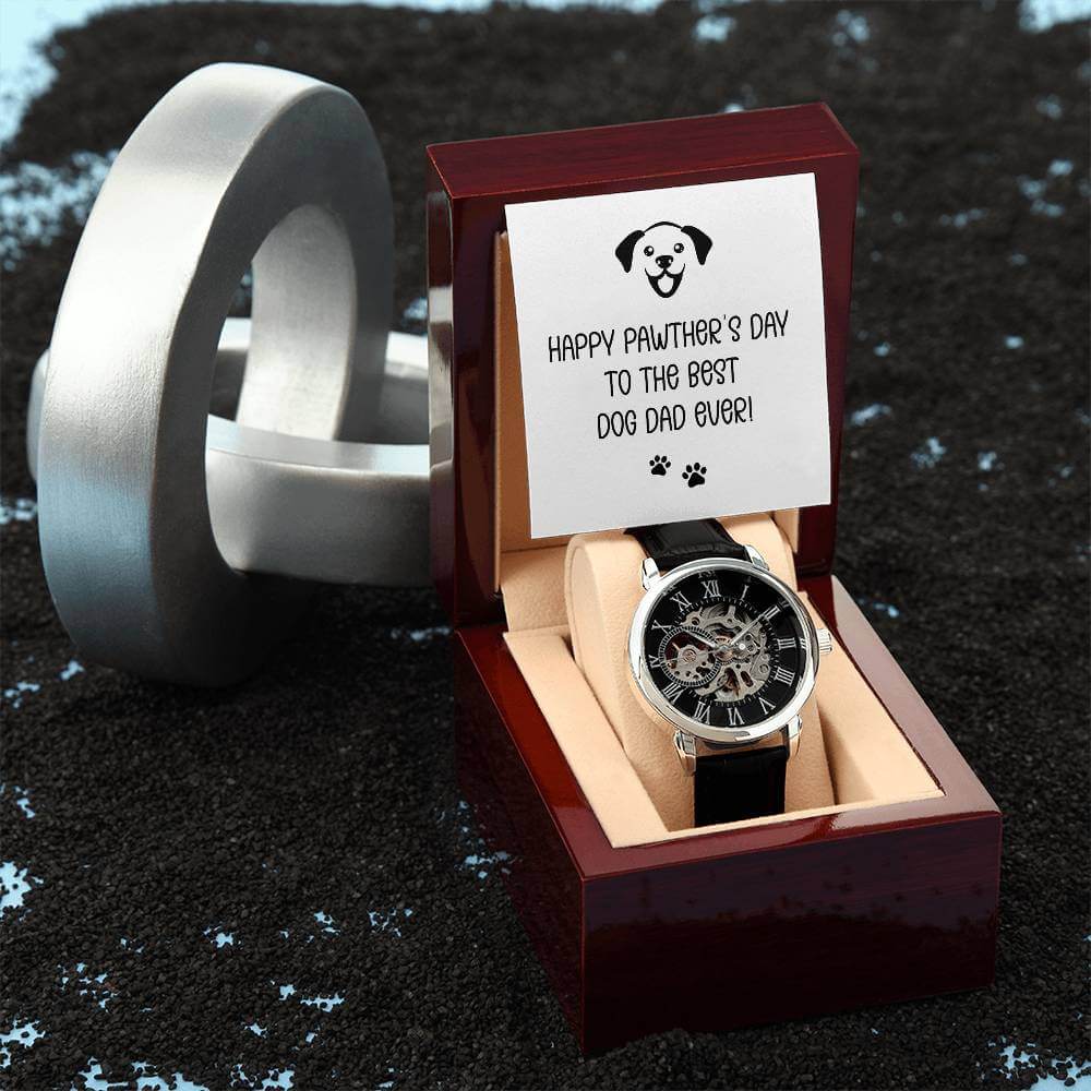 Happy Pawther's Day - Openwork WatchThis message card says: Happy Pawther's Day to the Best Dog Dad ever! Give the gift of luxury with this handsome and daring timepiece. The Openwork Watch is the perfect blend of classic design and modern styling, making