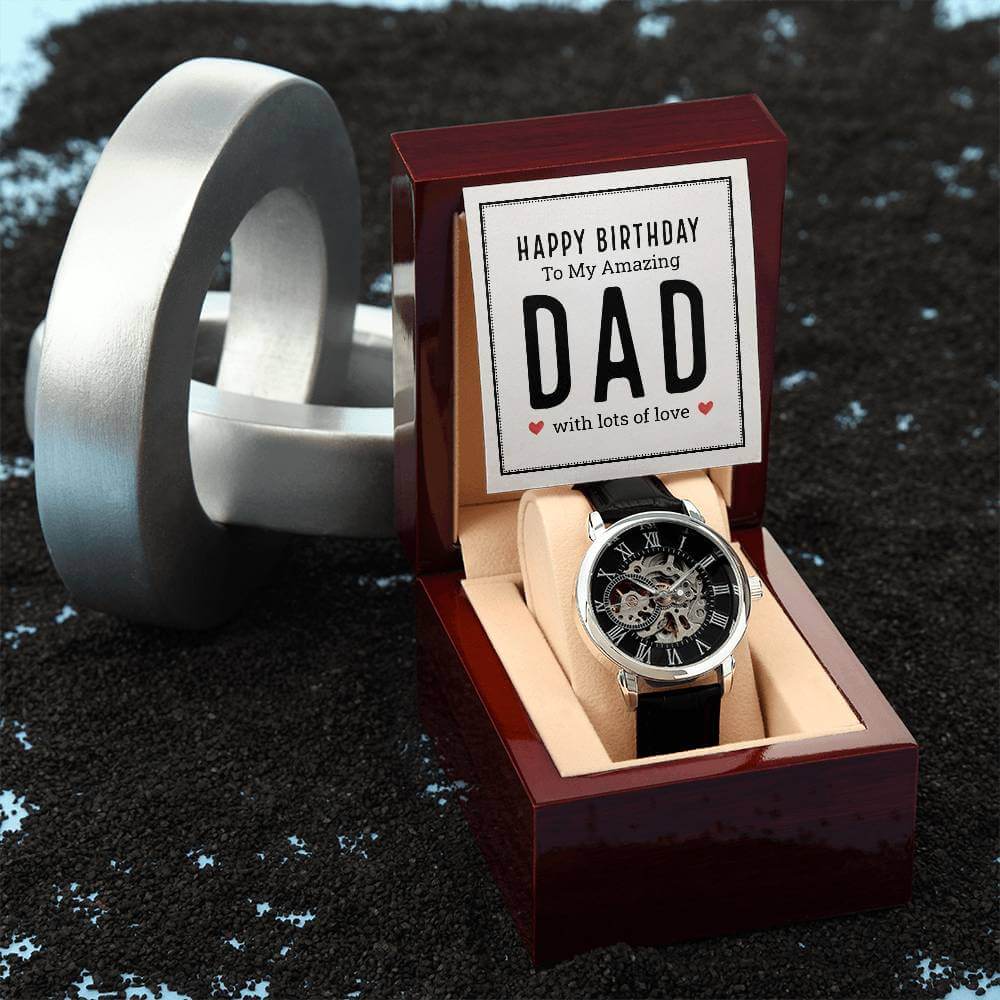 Happy Birthday to My Amazing Dad - Openwork WatchGift your dad our Openwork Watch for his birthday - a blend of classic and modern design, built to last. A testament to timeless elegance.Moving Phrases