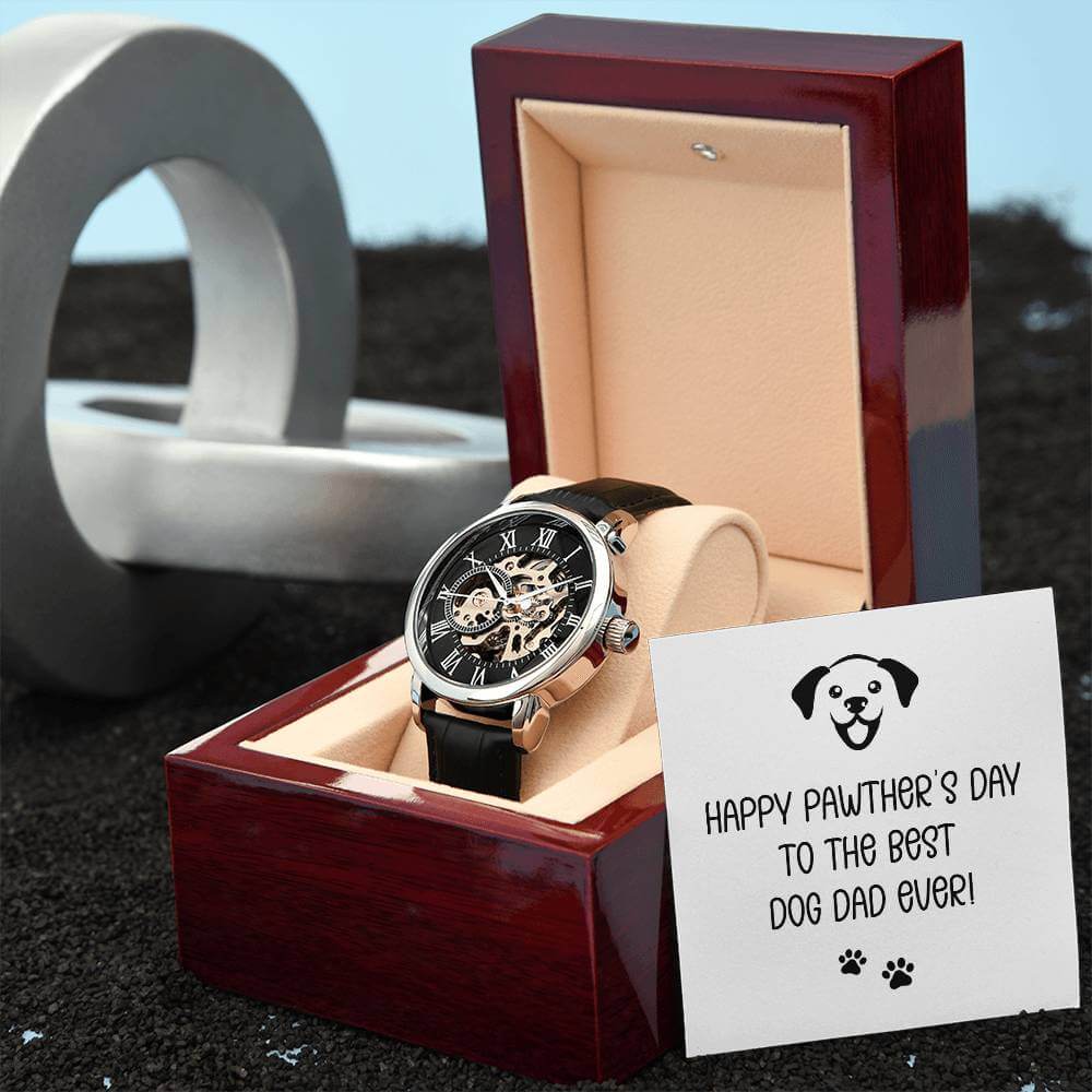 Happy Pawther's Day - Openwork WatchThis message card says: Happy Pawther's Day to the Best Dog Dad ever! Give the gift of luxury with this handsome and daring timepiece. The Openwork Watch is the perfect blend of classic design and modern styling, making