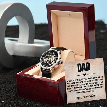 Dad, Here's a Reminder - Openwork WatchThis message card says: Dad, Here's a reminder that your dedication and hard work to provide the best for our family does not go unnoticed. I am deeply grateful for all the sacrificies you've made. Your love and comm