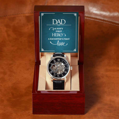 Dad, a Son's First Hero, a Daughter's First Love - Men's Openwork Watch | Moving Phrases